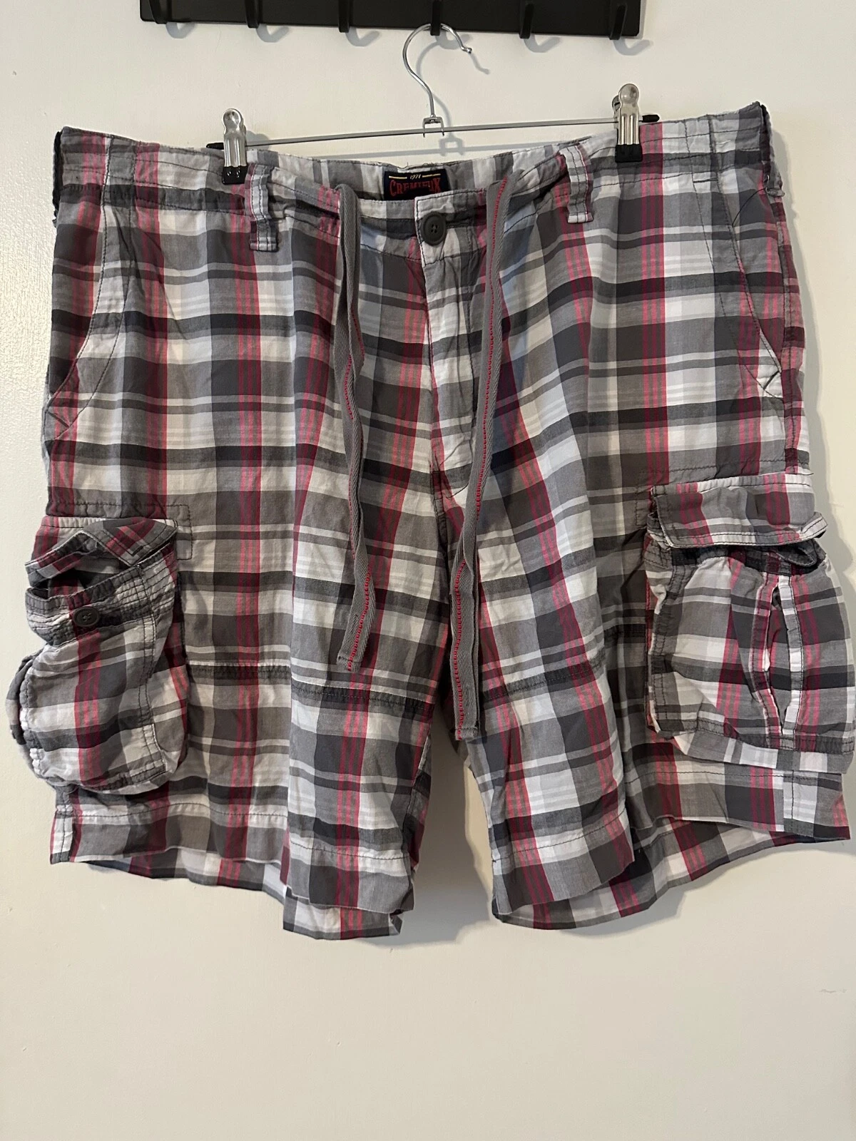 Cremieux Mens Cargo Shorts 44 Plaid Multicolor Flat Chino VTG Golf Drawstring