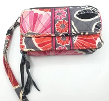 Vera Bradley Floral Front Zip Wristlet Large Wallet Clutch Pink Black White