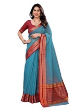 Women's Kota Doria Cotton Manipuri Checks Saree With Unstitched Blouse Piece