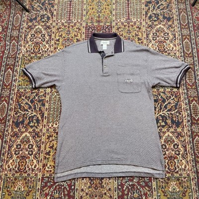 IZOD Golf Mens Polo Shirt Purple Geometric Pattern Short Sleeve Pocket Size M