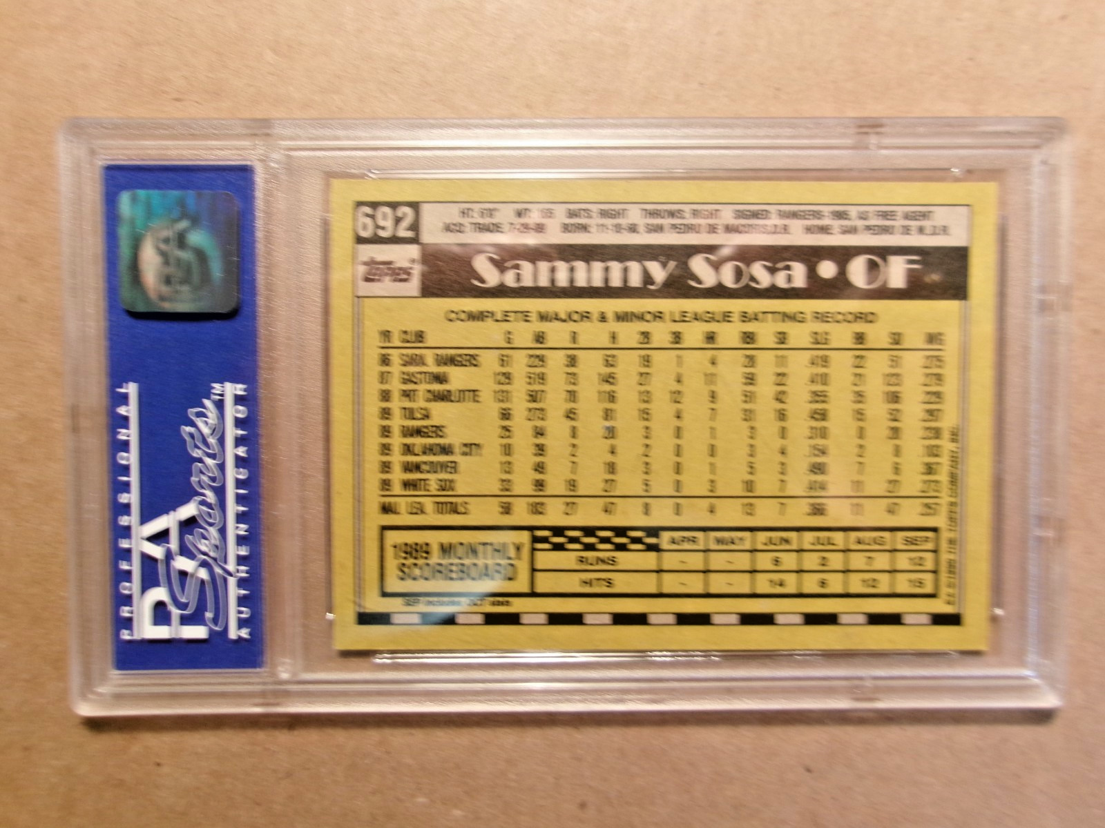 1990 Topps Sammy Sosa PSA Mint 9 Rookie Card! view 4