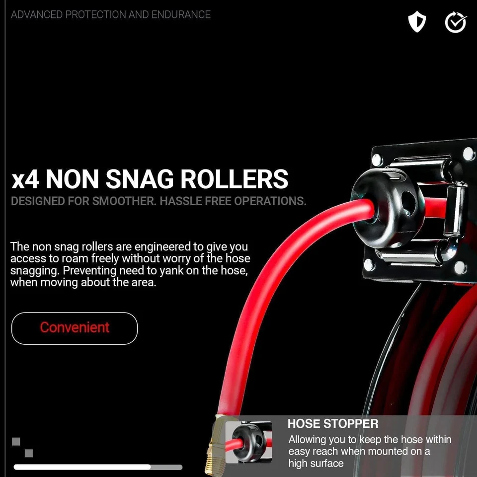 ReelWorks Industrial Retractable Air Hose Reel - 3/8" x 80' Ft, 300 PSI Max, - Image 3 of 4