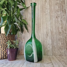 Large Alrose Italian Glass Empoli Bottle Vase Emerald Green White Mid-century