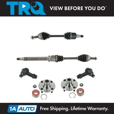 TRQ Front 6 pc Steering & Suspension Kit CV Axles Wheel Hub & Bearing Tie Rods