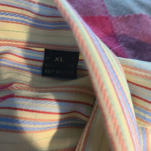 Bugatchi Shirt Mens XL Dandelion Yellow Striped Print Shaped Fit Flip Cuffs NWT - Picture 6 of 16