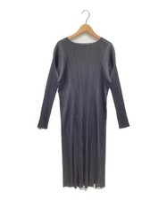 Pleats Please Women Long Sleeve Midi Dress Charcoal Gray Knit Authentic