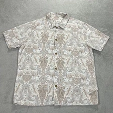 Rhythm Shirt Mens XL Paisley Floral Linen Rayon Blend Button Up Casual