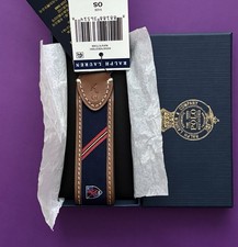 Polo Ralph Lauren Leather Trim Silk CREST Split O-Ring Key Ring Keychain Box NWT