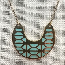 Vintage 90s Stella & Dot Breezeblock Gold Tone Turquoise Pendant Necklace