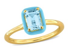 1.25 Carat ctw Emerald-Cut Blue Topaz Ring in Yellow Sterling Silver