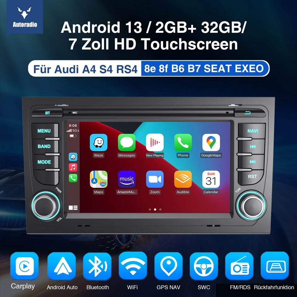 Für Audi A4 S4 RS4 B6 B7 B8 SEAT EXEO Autoradio Carplay Android 13 GPS Navi RDS - Bild 3 von 4