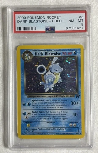 Dark Blastoise PSA 8 Pokemon WOTC 2000 Team Rocket #3/82 Cosmos Holo Swirl 🐢🌀