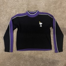 VTG Snoopy  Friends Black  Purple Long Sleeve Sweater Youth Size M See Measur