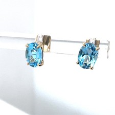 14k Yellow Gold Oval 1.5 Ct Tw 7mm by 5mm Suisse Blue Topaz Stud Earrings 1 Gram