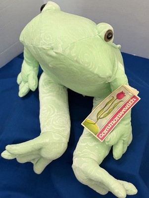 VTG Commonwealth Teal Green Rose Pattern Velvet Frog Stuffed Animal Plush 20''