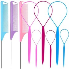 9pcs Topsy Hair Tail Tools rat tail combs set, 6pcs Ponytail Pull Through Tool