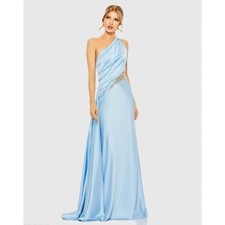 NWT Mac Duggal One Shoulder Charmeuse Gown With Beaded Cutout - size 8