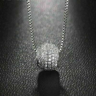 2.00Ct Round Cut Real Moissanite Roll Ball Pendant 14K White Gold Plated Silver