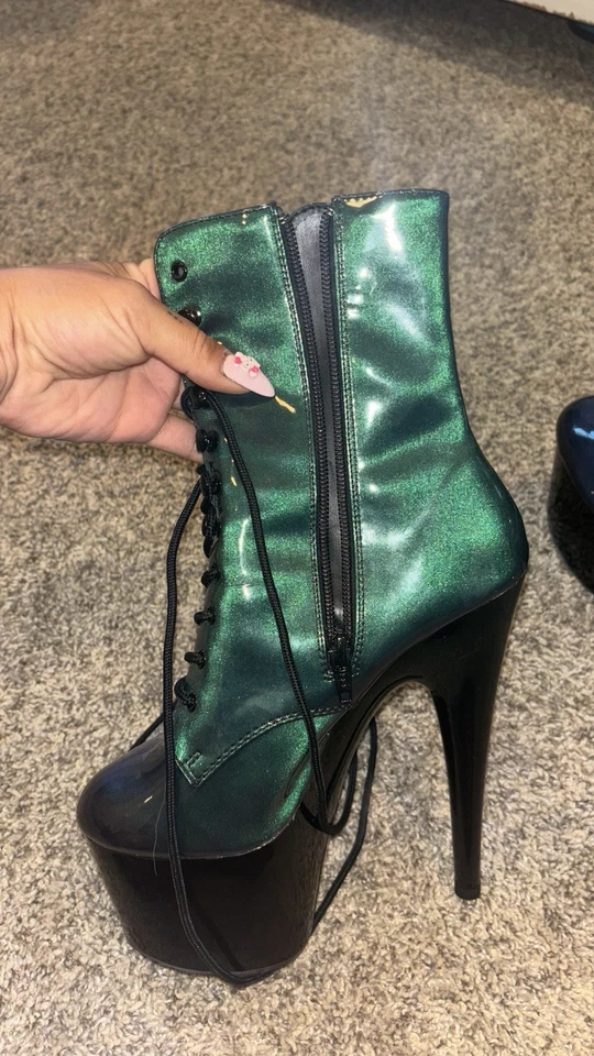 Pleaser Botas de Tacón Holográficas Verde/Púrpura Baile de Polo Talla 7 Foto 4 de 4
