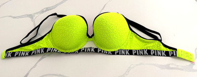 Victoria's Secret PINK Wear Everywhere Leopard Lace Push Up Bra Neon Lime