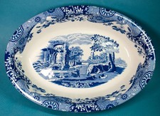 Spode Blue Italian Large Oval Baker 12.5" Mint Blue White Casserole Dish Bowl