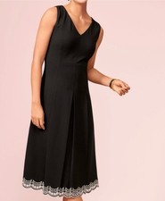 Talbots Size 14 Black Sleeveless White Embroidered Hem Fit and Flare Dress