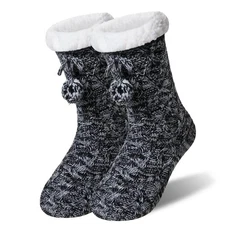 Womens Fuzzy Slipper Socks Winter Non Slip Thermal Fluffy Soft Fleece Lining ...