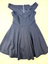 Windsor Skater Dress M Navy Off Shoulder Crisscross Bodice
