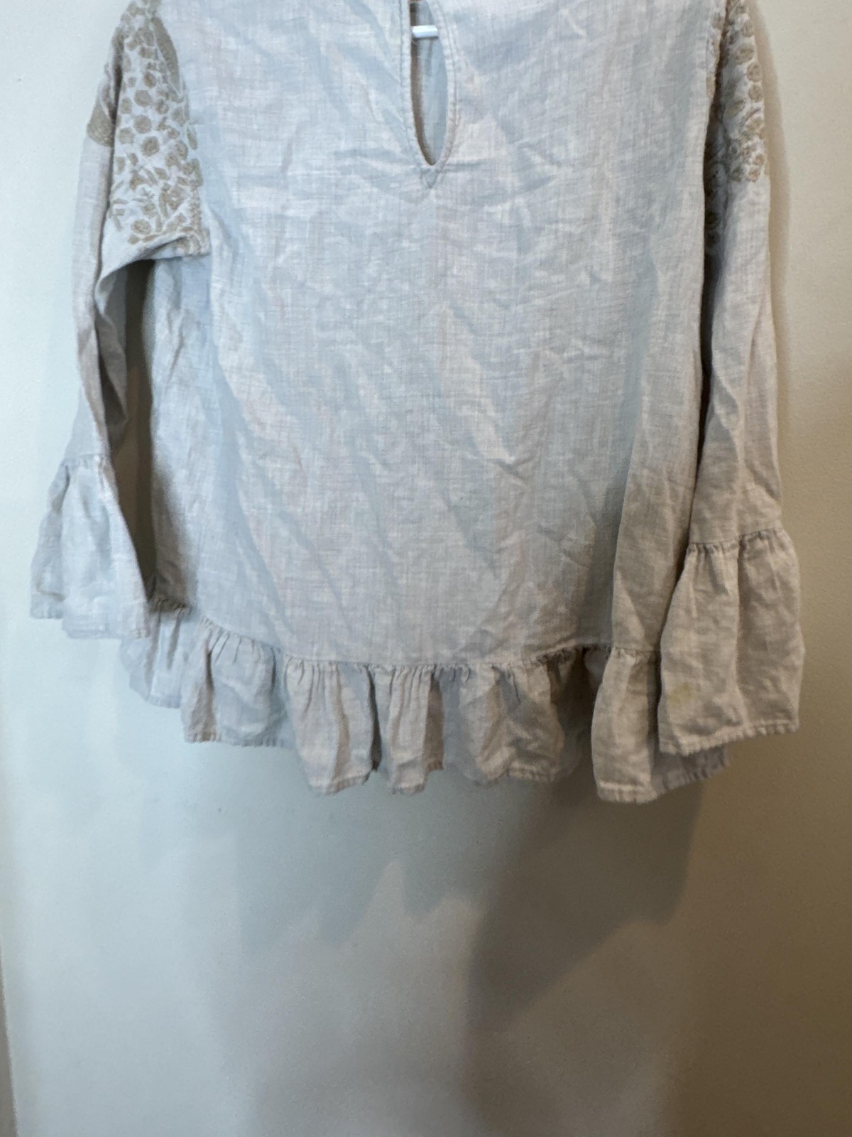 Zara Basic Blouse Womens Medium Beige Embroidered… - image 7