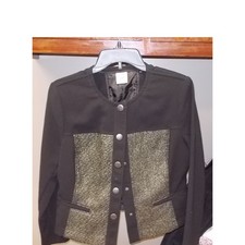 Cabi Standout Jacket 3036 Black Metallic Tweed Snap Front Blazer Womens Medium