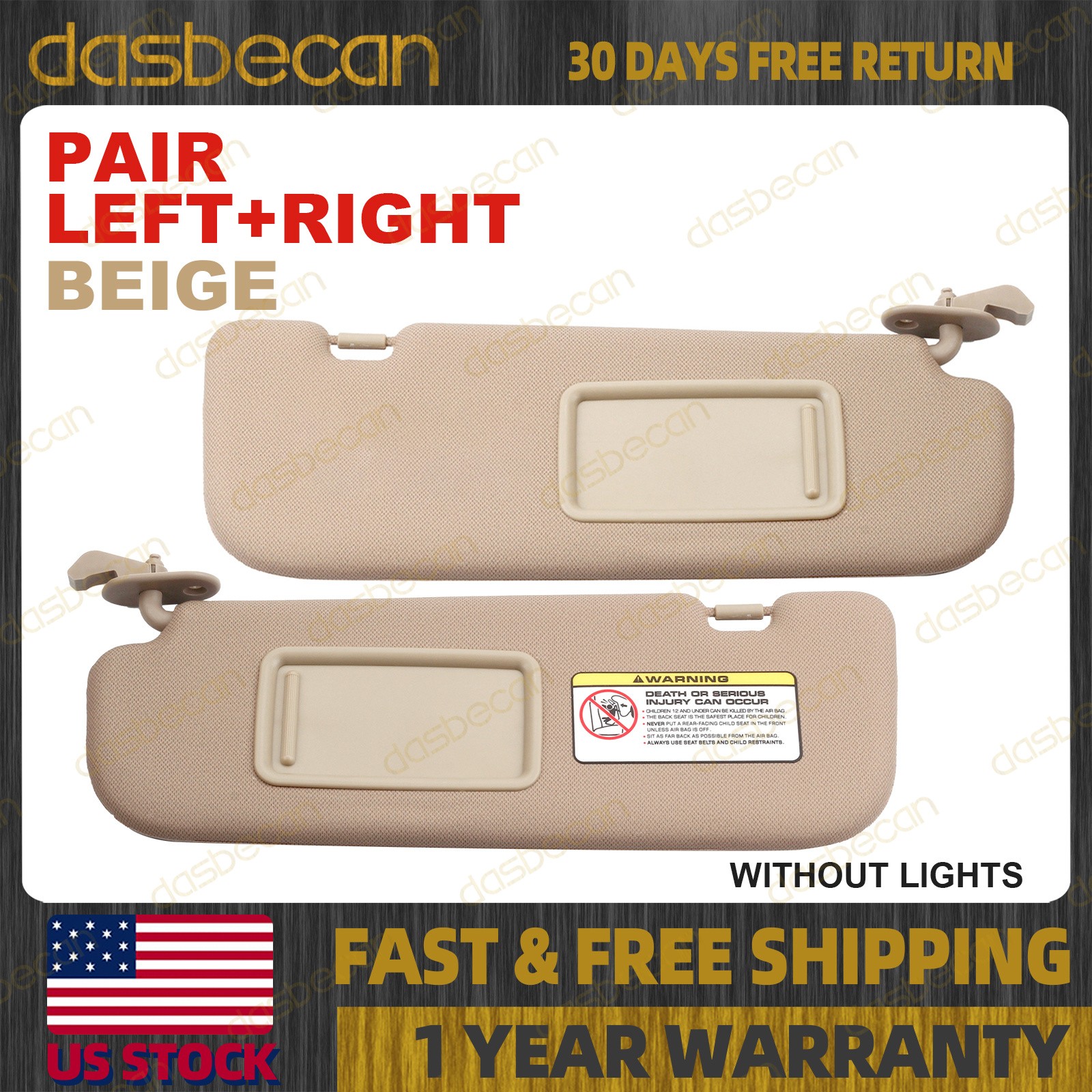 2PCS Beige LEFT & RIGHT Sun Visor For Hyundai Elantra MD 2011-2015 852103X000TX