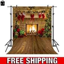 8X8FT Christmas Fireplace Theme Backdrop for Photography Tree Sock Gift Decor...