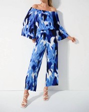 Joseph Ribkoff Tropical Print Wide Leg Pants Blue/vanilla