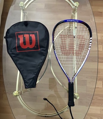 Wilson Titanium Strength Squash Racquet w/ Wilson Cover Case Black/White/Blue