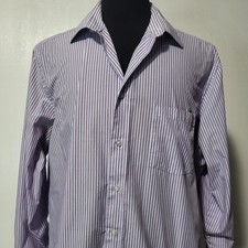 Arrow Athletic Fit Striped Button Down Men's Dress Shirt Sz XL 34/35 Purple