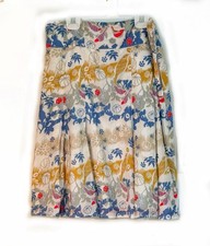 Oilily A-Line Skirt in Blue, Mustard, Cream Red, Birds, Lined, 38