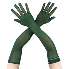 Mesh Sheer Long Gloves, Women Costume Party Opera Dress, Non-slip Large Green
