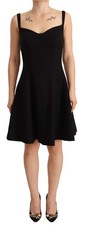 Dolce & Gabbana Black Fit Flare Wool Stretch Sheath Women's Dress Authentic