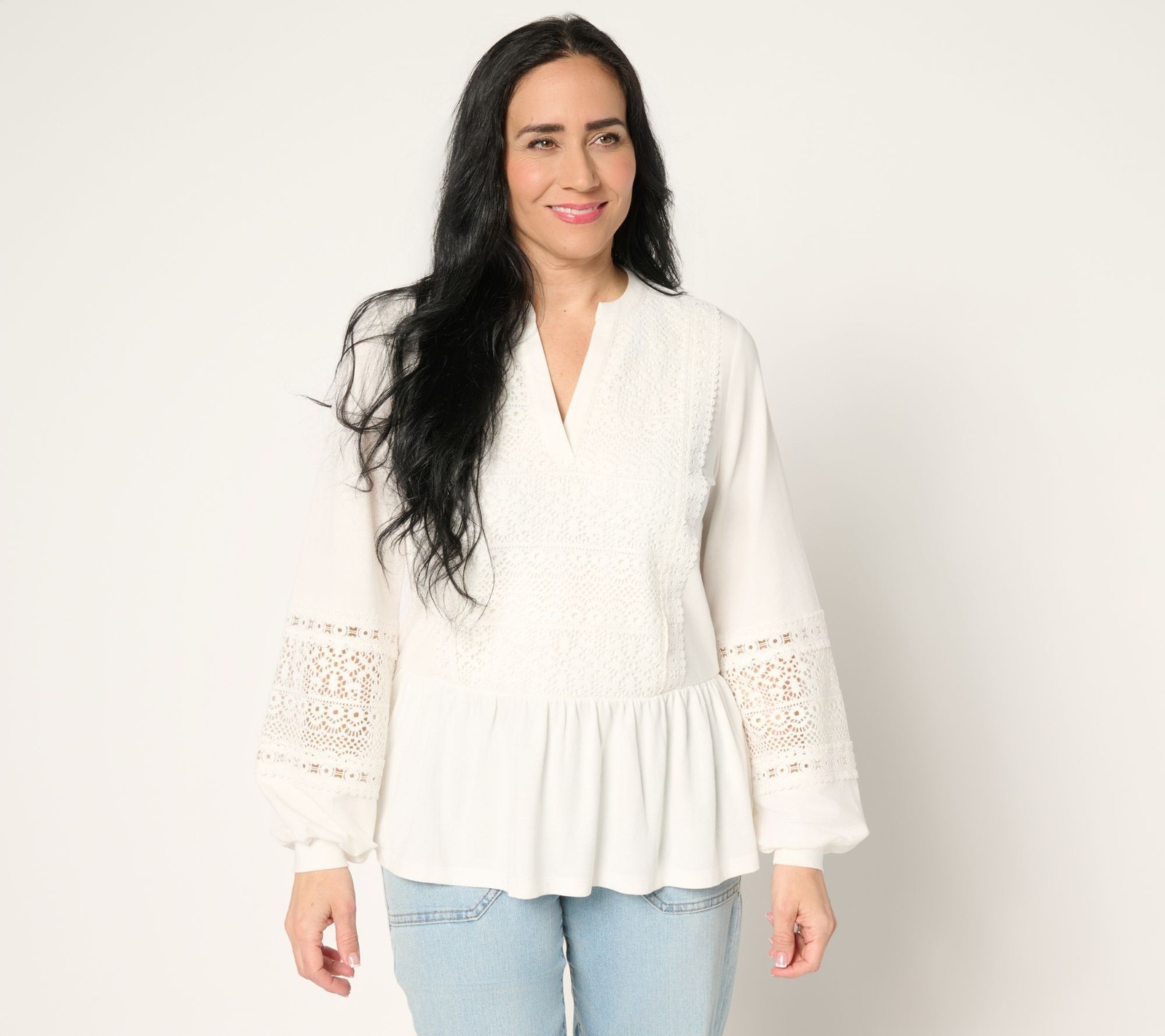 Gloria Vanderbilt Women's Top Sz M Mix Media Peplum White A688933
