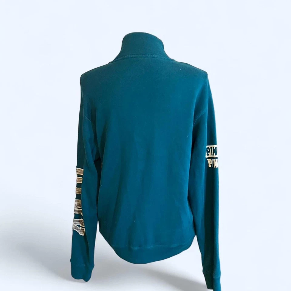 Victoria's Secret PINK half zip sweatshirt in blue with white accents Size Small - Image 3 of 4