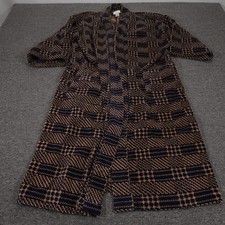 Vintage Christian Dior Robe One Size Blue Brown Terry Kimono Lounge 90s