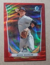 2014 Bowman Chrome Red Wave Refractor Brian Schales /25 Miami Marlins