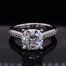 1.85Ctw Cushion Brilliant Moissanite Pave Set Engagement Ring Solid 950 Platinum
