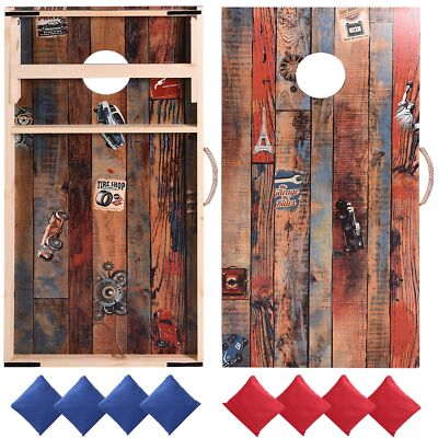 Solid Wood Vintage Cornhole Game Set, Two 4'x2'Cornhole Boards, 8 Cornhole Ba...