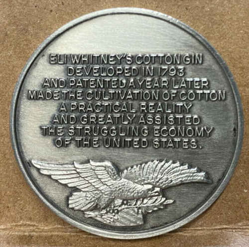 Longines Symphonette Pewter Medal .83 oz Eli Whitney Cotton Gin - Picture 2 of 2
