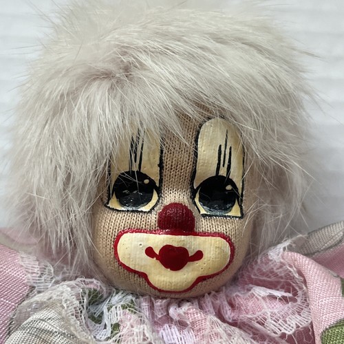 Vintage Q-Tee Clown 1980s Sand Doll Hand Made Hand Painted Lot of 2 Fur Hair 80s - Picture 6 of 14