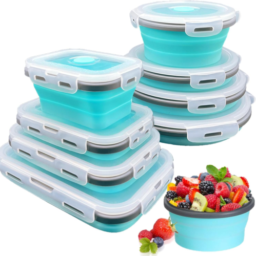 8 Collapsible Food Storage Containers with Lids, Rv Collapsible Bowls, Silicone