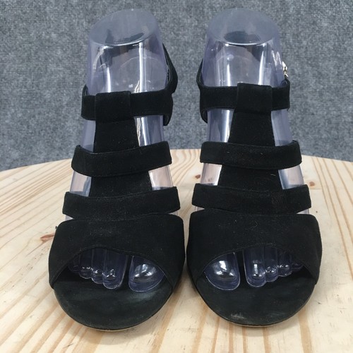 Franco Sarto Heels Womens 8 Ascot Casual Buckle Strappy Slingback Black Suede - Picture 7 of 17