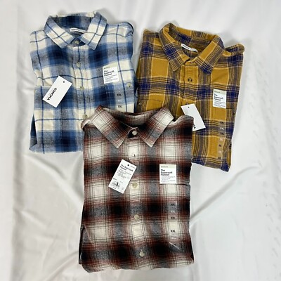 NWT Lot of 3 Sonoma Super Soft Flannel Long Sleeve XXL Yellow Blue Burgery L9