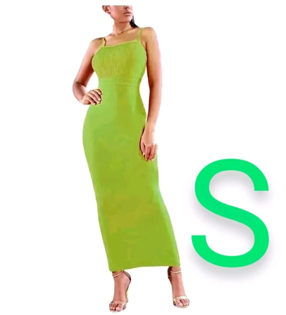 Green Spaghetti Strap Banded Waist Ankle Length Bandage Pencil Midi Maxi  Dress | eBay